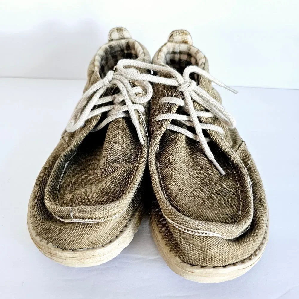 Hey Dude Mens Conrad L Nut Canvas High Top Loafer Slip On Shoes‎ Sz 8 - Sh339.15